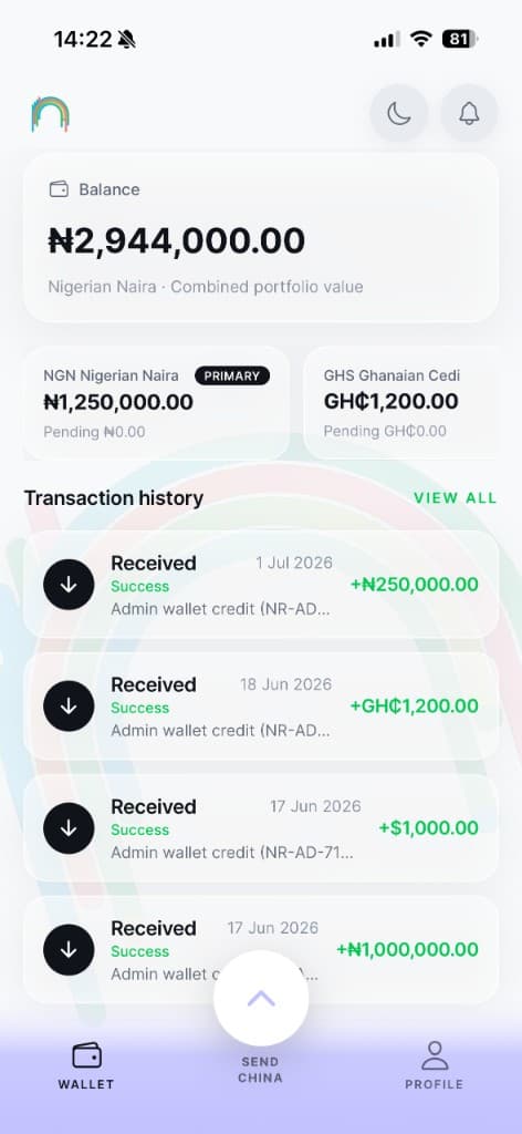 NaiRoute app light mode wallet screen