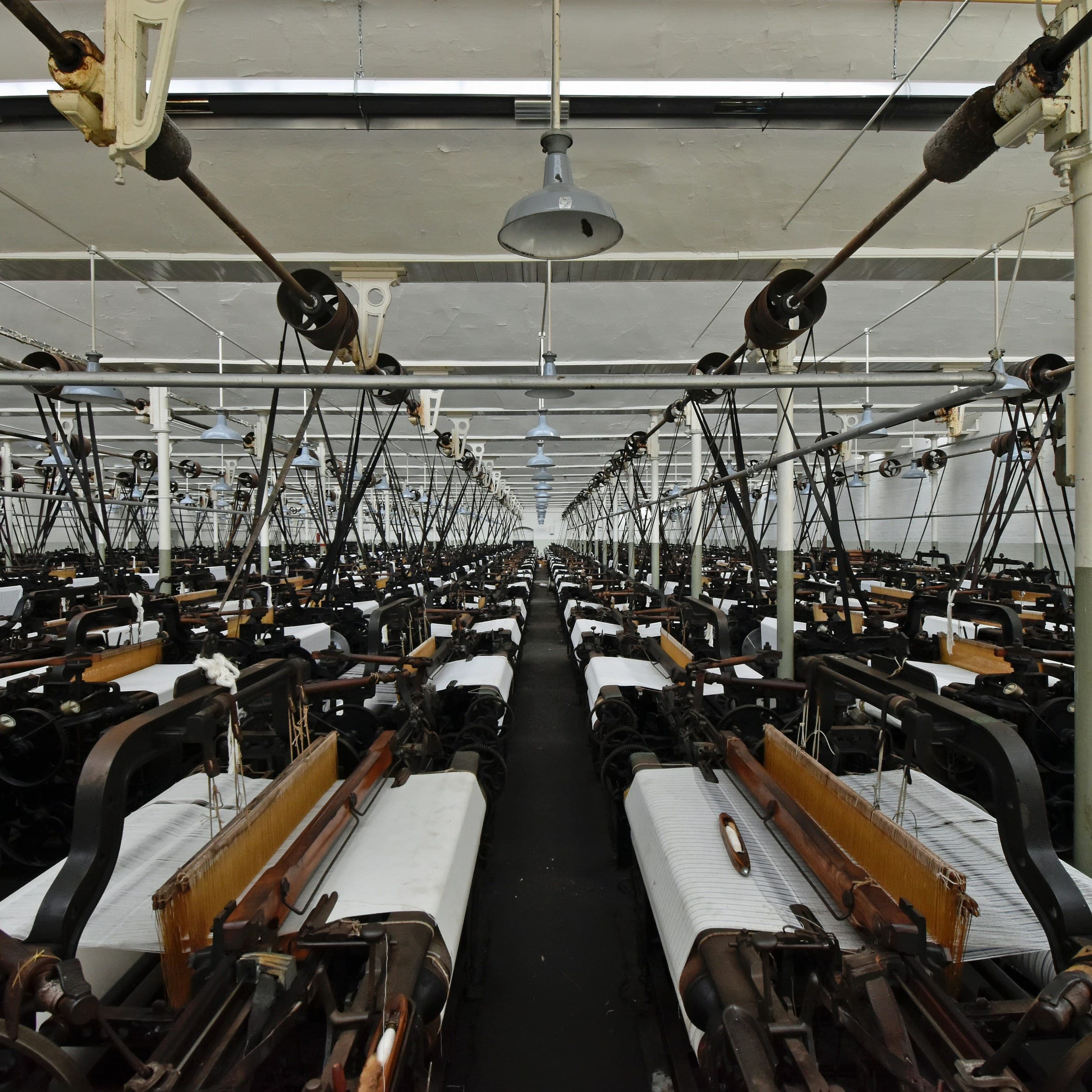 Manufacturing factory floor with industrial looms